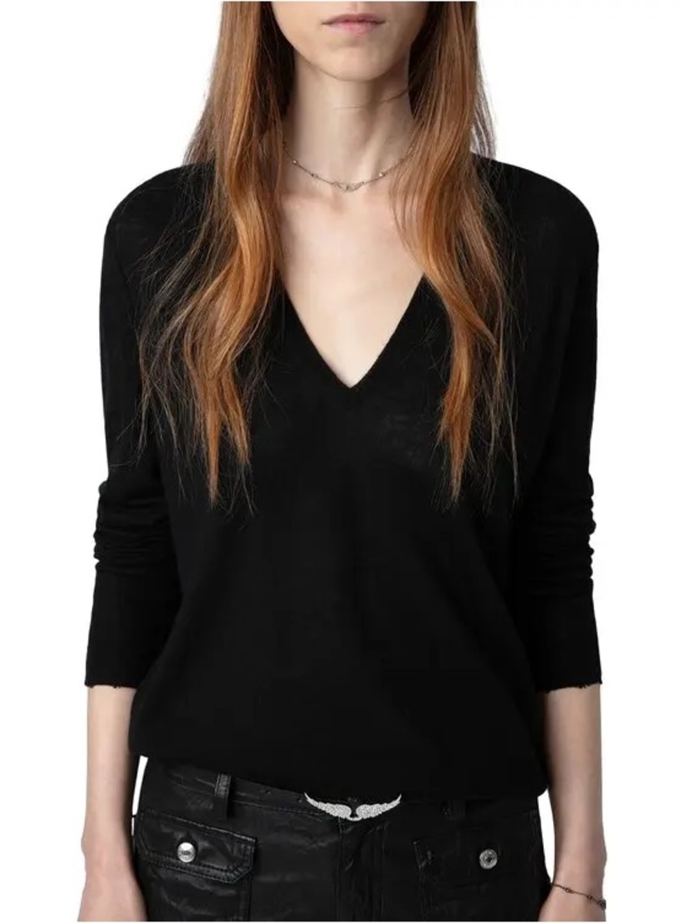 Zadig & Voltaire Rivy V-Neck 100% Black Lightweight Cashmere Sweater Size S